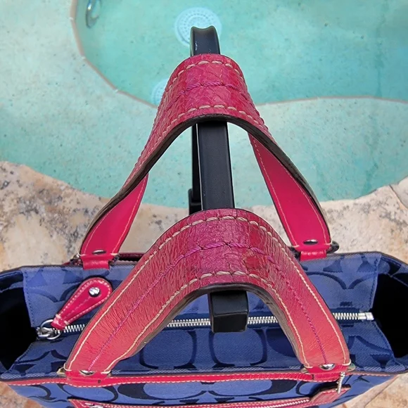 Coach Navy And Fuchia Laura Signature Monogram Jacquard Tote - Picture 6 of 16